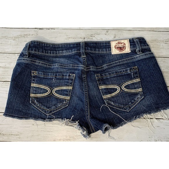 T Five Denim Y2K Low Rise Short Shorts Raw Hem Hipster Jean Sz 7 30 In Waist - Picture 2 of 7